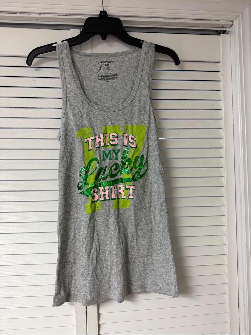 Gray Tank with Green Glitter "This Is My Lucky Shirt" Graphic
